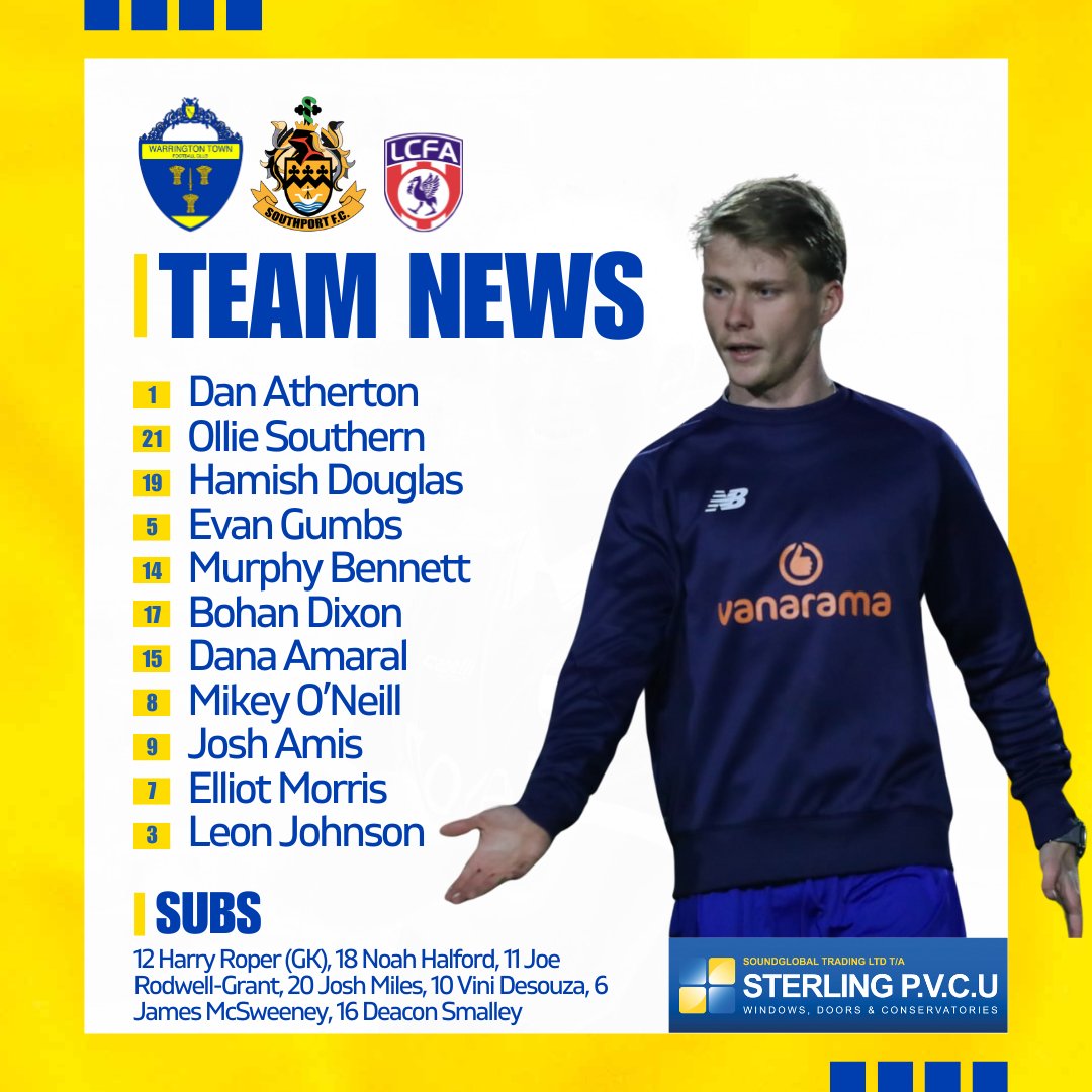 TEAM NEWS 📝

New signing Elliot Morris makes his Yellows debut in tonight's Liverpool Senior Cup tie against Southport.

We'll have our usual special county cup commentary live from 7.45pm.