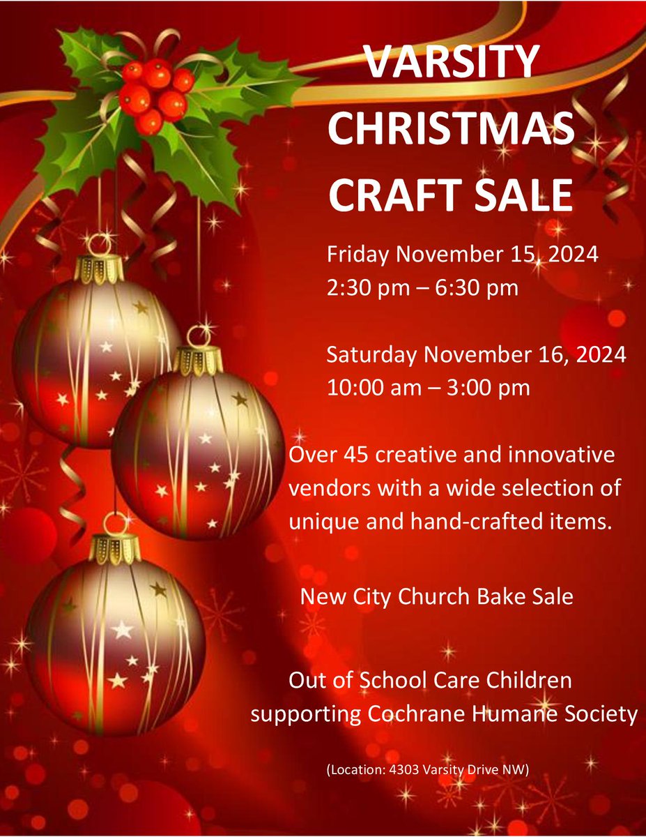 Annual Varsity Christmas Craft Sale November 15th and 16th-4303 Varsity Drive NW