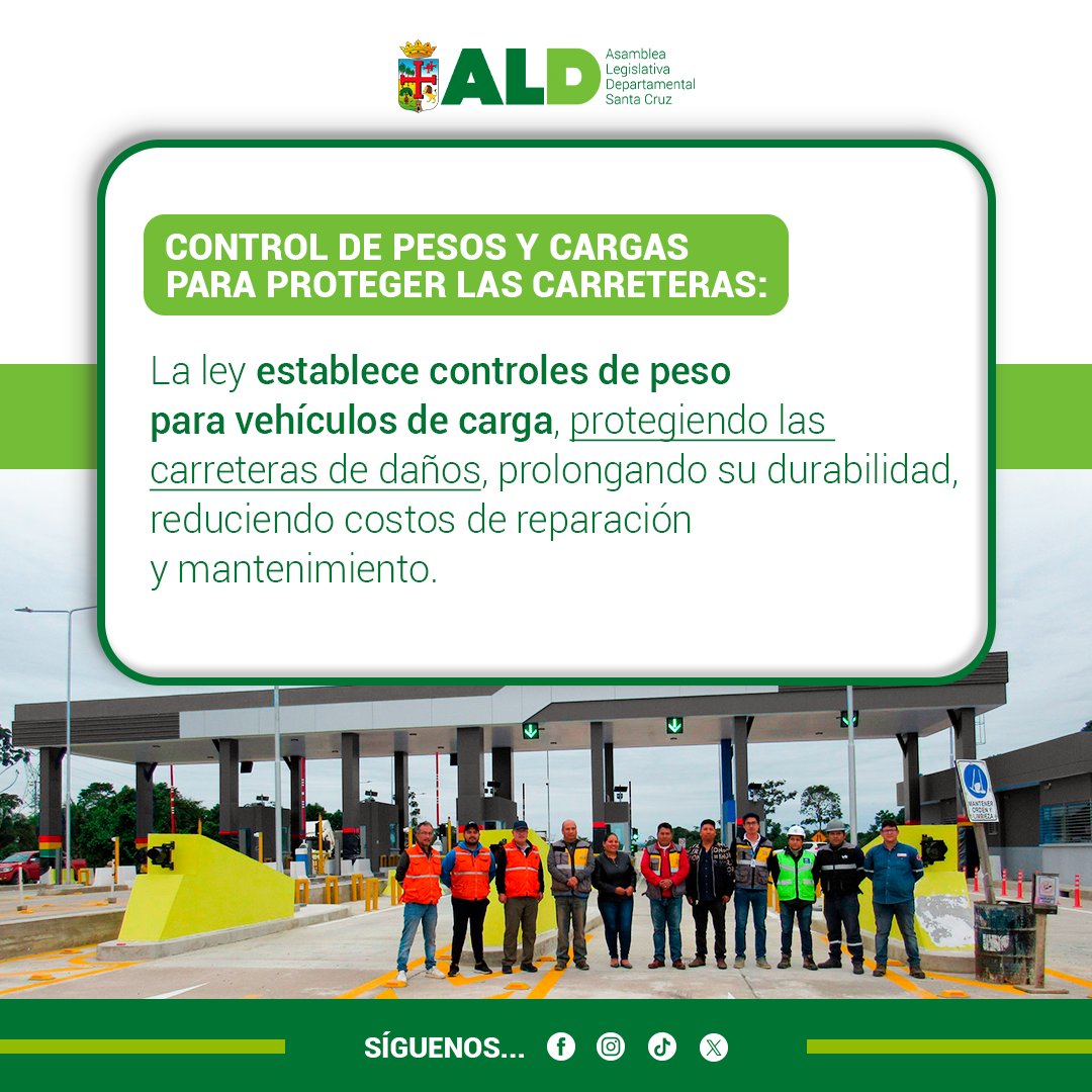 Proyecto de Ley de Peaje y Control de Pesos en la Red Vial de Santa Cruz
Esta ley regula la implementación de peajes y controla el peso y carga de los vehículos para garantizar carreteras seguras y duraderas, impulsando un financiamiento sostenible para su mantenimiento. #ALD #SC