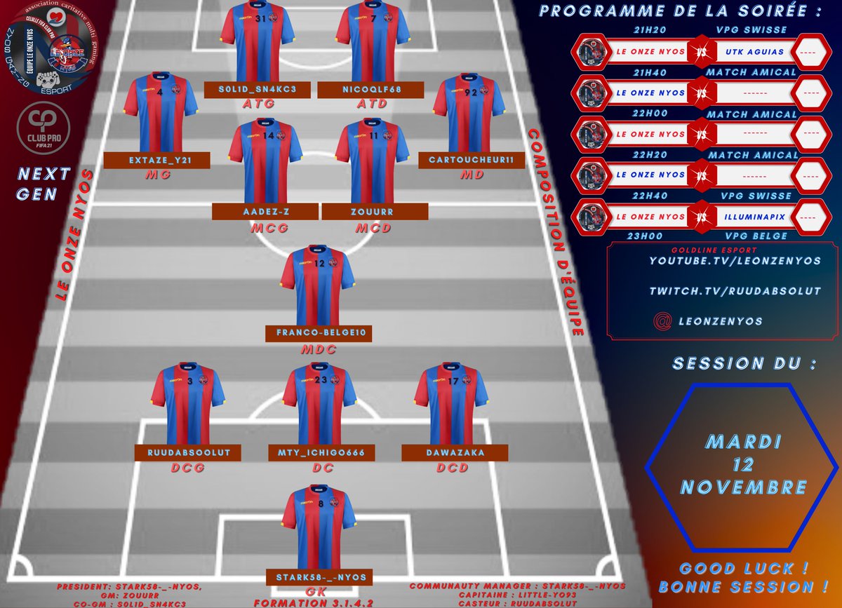 Phoenix Nyos (@phoenixnyos) on Twitter photo Bonsoir amis supporter,
Ce soir 2 matchs de <a href="/SwissVPG/">VPG Switzerland 🇨🇭</a> programme.
Voici notre compo de ce soir.
Bonne session à tous ! Bonsoir amis supporter,
Ce soir 2 matchs de <a href="/SwissVPG/">VPG Switzerland 🇨🇭</a> programme.
Voici notre compo de ce soir.
Bonne session à tous !