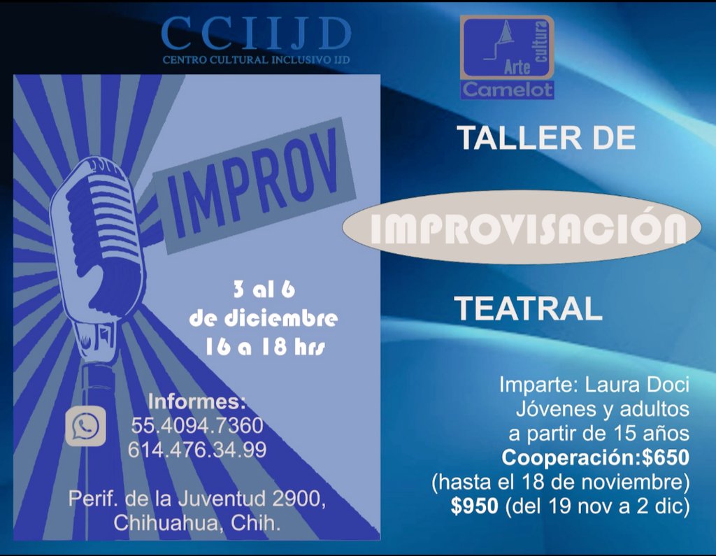 CamelotAc's tweet photo. Taller de #impro durante el mes de diciembre. https://t.co/5uDzPII2Pu