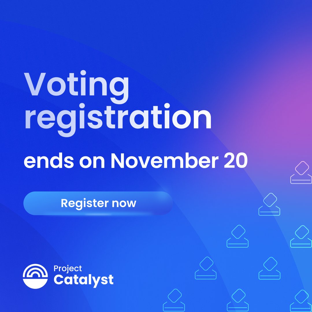 Catalyst_onX's tweet image. New to voting and want to vote in #Fund13? Here’s how:

☑️ Register to vote before November 20
👀Browse the project proposal categories
🤔Review the ideas and solutions
📄Check out the community reviews
🗳️Vote by selecting yes or abstain

But most of all, register to vote,…