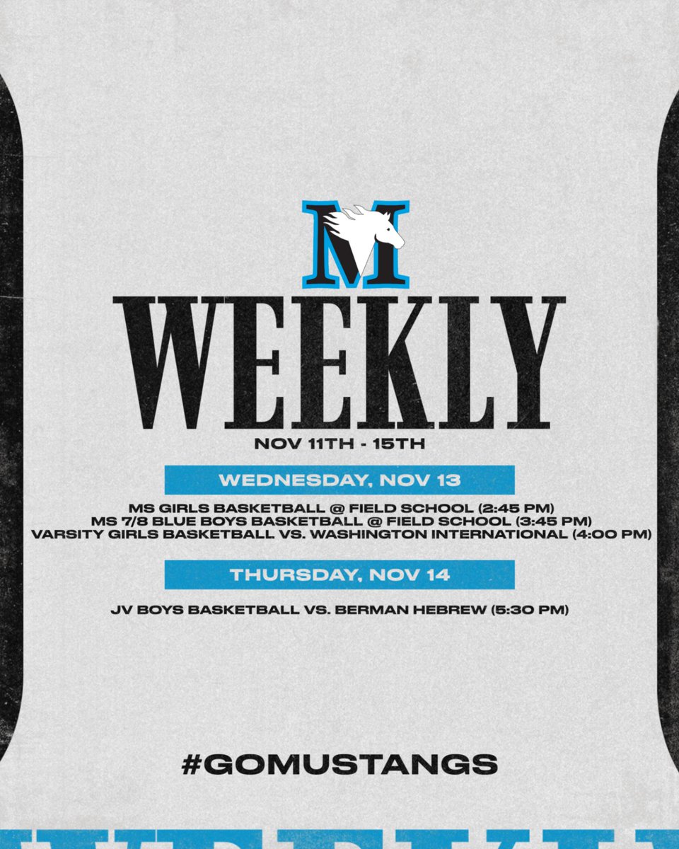 Winter Season is Here! We are kicking off the season with: 

MS Boys &amp; Girls Basketball on the road @ Field School 
Varsity Girls Basketball at home vs. WIS
JV Boys Basketball at home vs. Berman Hebrew on Thursday

Come out &amp; support the Mustangs! #McLeanSchool