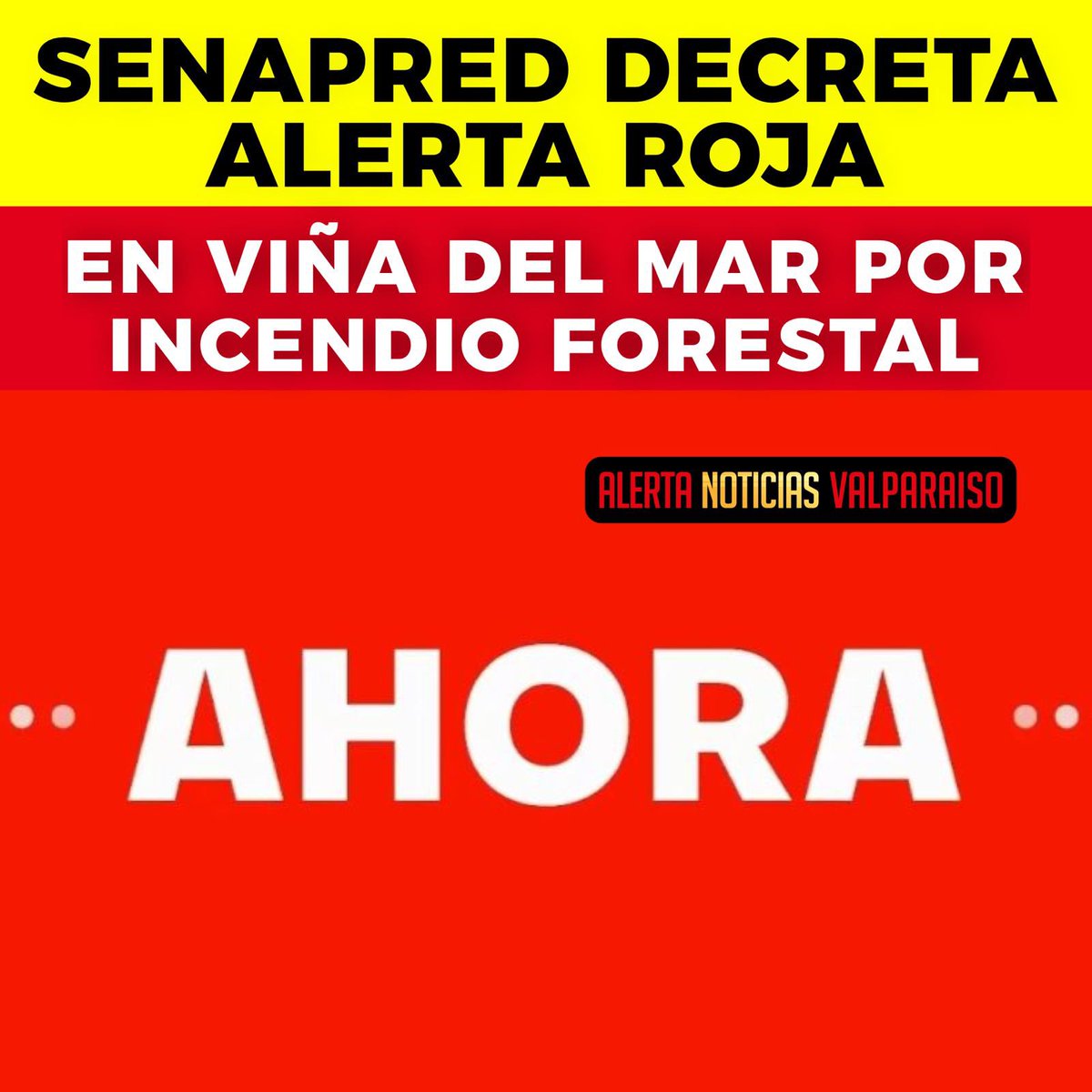 AlertaNoticiasV's tweet photo. SENAPRED DECRETA ALERTA ROJA EN VIÑA DEL MAR POR INCENDIO FORESTAL

Debido al incendio forestal en el sector de Lajarilla de Viña del Ma, Senapred ha declarado alerta roja para la comuna.

Hasta el momento el siniestro ha consumido 2 hectáreas y presenta un “comportamiento extremo”.

Noticia en desarrollo…
