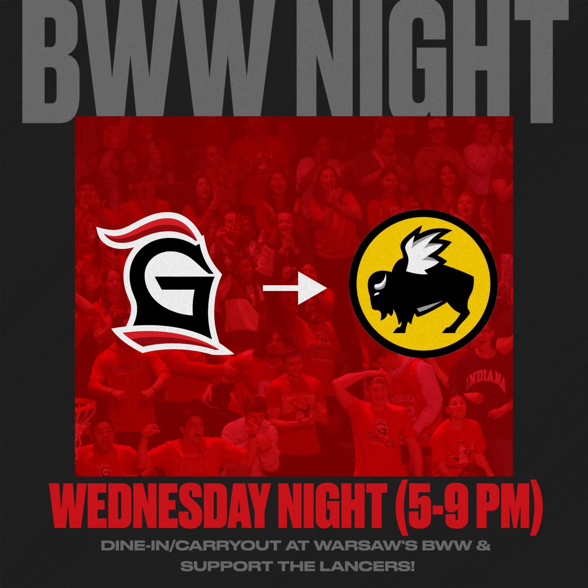 Grace Athletics (@gracelancers) on Twitter photo ποΈ WEDNESDAY AT BWW! π
Dine-in or carryout at Warsaw's <a href="/BWWings/">Buffalo Wild Wings</a> tomorrow on Wednesday (5-9pm) and a portion of the proceeds will go to Grace's athletic department!
#LancerUp ποΈ WEDNESDAY AT BWW! π
Dine-in or carryout at Warsaw's <a href="/BWWings/">Buffalo Wild Wings</a> tomorrow on Wednesday (5-9pm) and a portion of the proceeds will go to Grace's athletic department!
#LancerUp