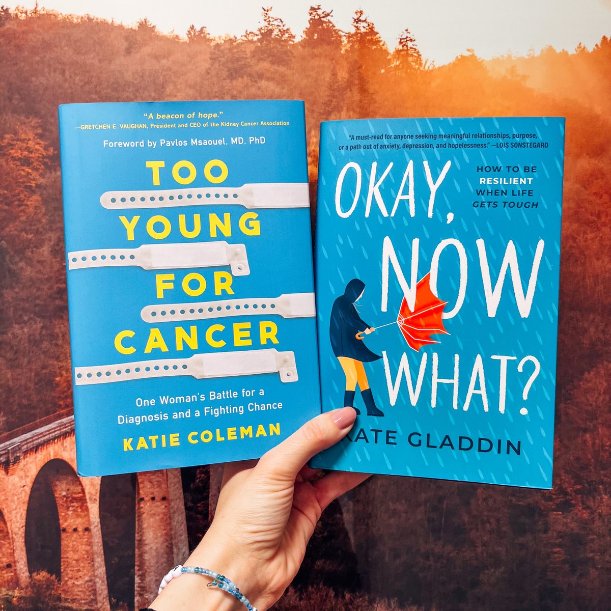 💪Channel perseverance with these 2 new non-fiction reads! Happy #pubday to 💙TOO YOUNG FOR CANCER💛 by <a href="/kaydaustin/">Katie Coleman</a> and ☂️OKAY, NOW WHAT?☂️ by Kate Gladdin!