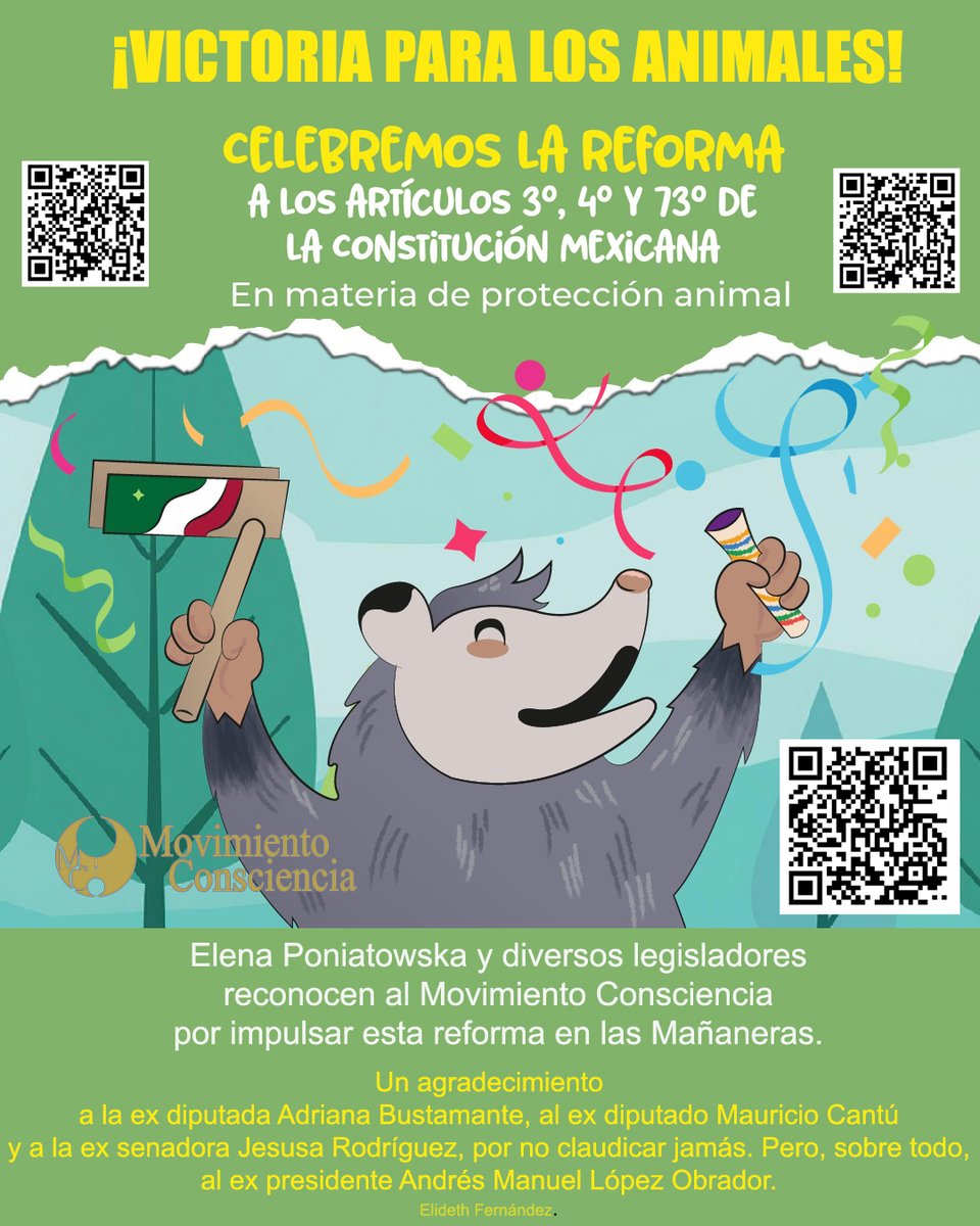 MovimientoConciencia - (@mov_consciencia) on Twitter photo ¡LO LOGRAMOS!
Grax Andrés Manuel López Obrador <a href="/Mary_Luisa_AG/">María Luisa Albores González</a> <a href="/adanmexic/">Adán Peña</a> <a href="/delfinagomeza/">Delfina Gómez A.</a> <a href="/alefrausto/">Alejandra Frausto</a> <a href="/rosaicela_/">Rosa Icela Rodríguez Velázquez</a> <a href="/claraluzflores/">Clara Luz Flores</a> <a href="/CC_LosPinos/">Complejo Cultural Los Pinos</a> <a href="/Mov_Consciencia/">MovimientoConciencia</a>
#AnimalesALaConstitucion
<a href="/_VicenteSerrano/">Sin Censura</a>
<a href="/JuanKarloslos/">Juan Carlos Losada</a>
<a href="/jet1403/">Jesús Escobar Tovar</a>
<a href="/NachoRgz/">Nacho Rodriguez (El Chapucero)</a>
<a href="/Hans2412/">Hans Salazar 🇲🇽🇵🇸</a>
<a href="/EsmeHernandezSi/">🍃Esmeralda Hernández🍃</a> ¡LO LOGRAMOS!
Grax Andrés Manuel López Obrador <a href="/Mary_Luisa_AG/">María Luisa Albores González</a> <a href="/adanmexic/">Adán Peña</a> <a href="/delfinagomeza/">Delfina Gómez A.</a> <a href="/alefrausto/">Alejandra Frausto</a> <a href="/rosaicela_/">Rosa Icela Rodríguez Velázquez</a> <a href="/claraluzflores/">Clara Luz Flores</a> <a href="/CC_LosPinos/">Complejo Cultural Los Pinos</a> <a href="/Mov_Consciencia/">MovimientoConciencia</a>
#AnimalesALaConstitucion
<a href="/_VicenteSerrano/">Sin Censura</a>
<a href="/JuanKarloslos/">Juan Carlos Losada</a>
<a href="/jet1403/">Jesús Escobar Tovar</a>
<a href="/NachoRgz/">Nacho Rodriguez (El Chapucero)</a>
<a href="/Hans2412/">Hans Salazar 🇲🇽🇵🇸</a>
<a href="/EsmeHernandezSi/">🍃Esmeralda Hernández🍃</a>