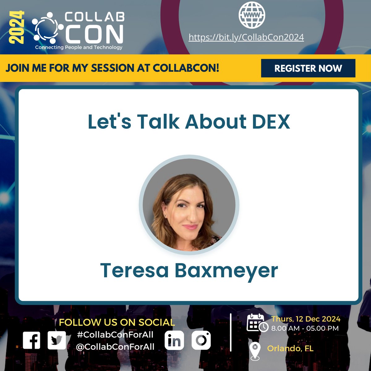 Welcome back @tbaxmeyer to #CollabCon2024! She's ready to talk about #DEX. Learn how #DigitalEmployee Experience (DEX) impacts how employees interact w/technology + strategies to boost digital dexterity. Register bit.ly/CollabCon2024.

#M365Community #MGCI #MVP #CommunityLuv