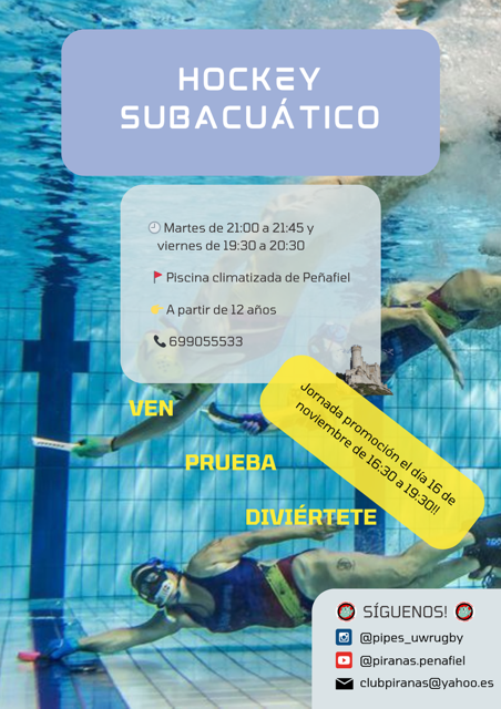 📷 PISCINA MUNICIPAL DE PEÑAFIEL
📷JORNADA PROMOCIÓN HOCKEY SUBACUÁTICO 
📷 Sábado 16 de noviembre
📷 De 16:30 a 19:30 horas
📷Información e inscripciones: 699 055 533