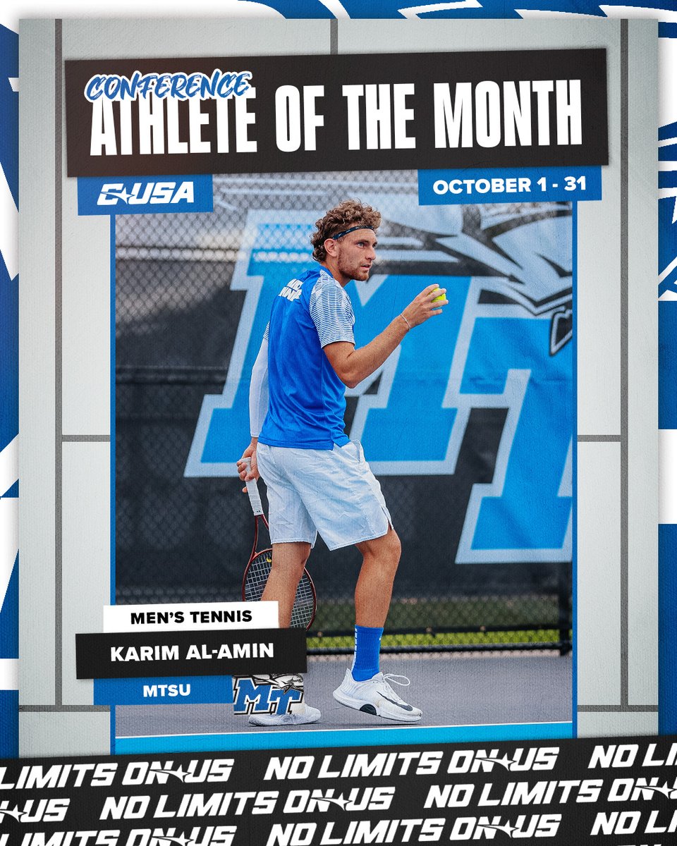 🎾MEN'S ATHLETE OF THE MONTH🎾

1⃣🏅Karim Al-Amin, <a href="/MT_MensTennis/">Middle Tennessee Men's Tennis</a> 

#NoLimitsOnUs | bit.ly/3Z3aLXe