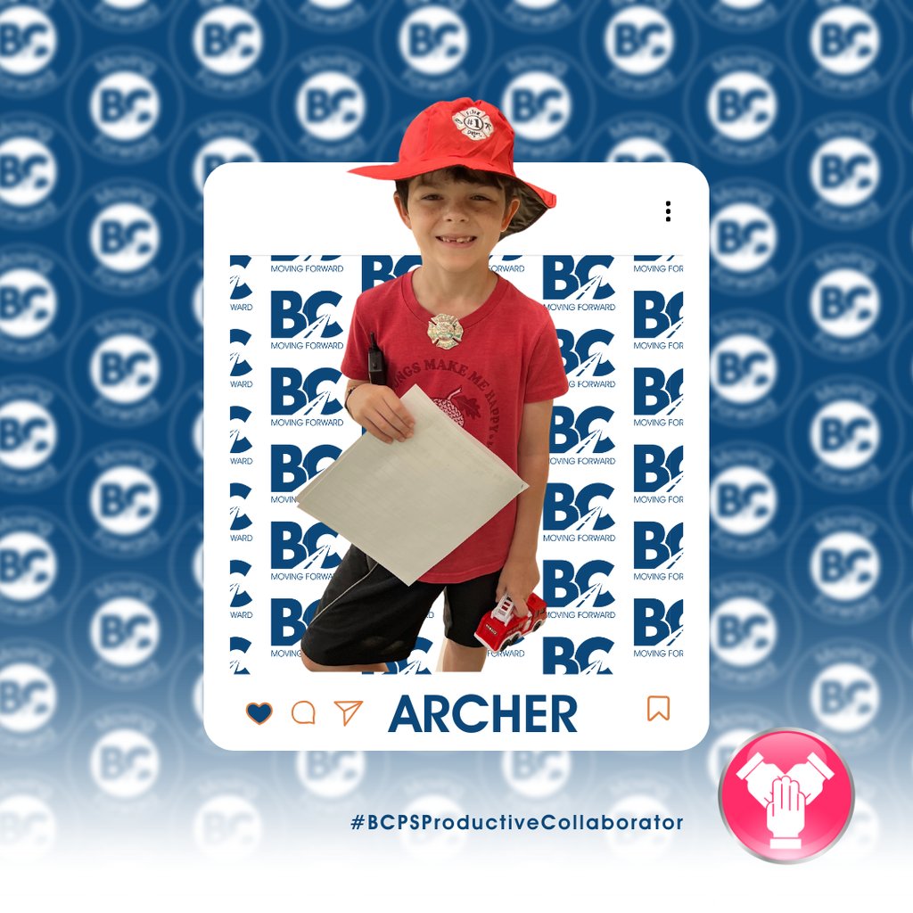 bcpsky's tweet photo. Archer is a true Productive Collaborator! Known for his hard work, he completes his tasks and then helps classmates. Always ready to share ideas in discussions, Archer sets a positive example every day. Thank you, Archer! 💙 #MovingForward #BCPSProductiveCollaborator https://t.co/rxNRlnyvJU