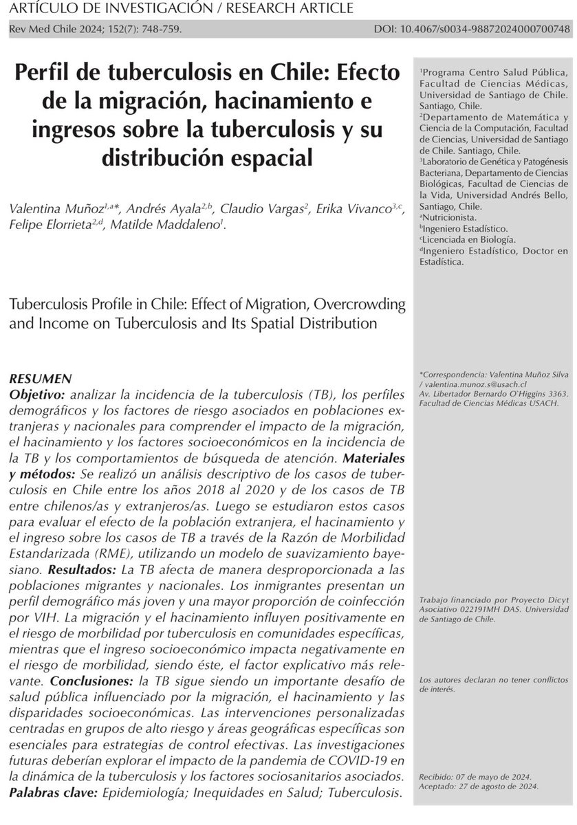 Nuevo articulo publicado en la <a href="/revmedchile/">Revista Médica de Chile</a> gracias al grupo de investigación <a href="/datasaludusach/">Data Salud</a> que es fruto de la colaboración interdisciplinaria de profesores y estudiantes de <a href="/Ciencia_Usach/">Facultad de Ciencia</a> y <a href="/facimed_usach/">Facultad de Ciencias Médicas Usach</a>. 
Articulo completo aqui:
revistamedicadechile.cl/index.php/rmed…