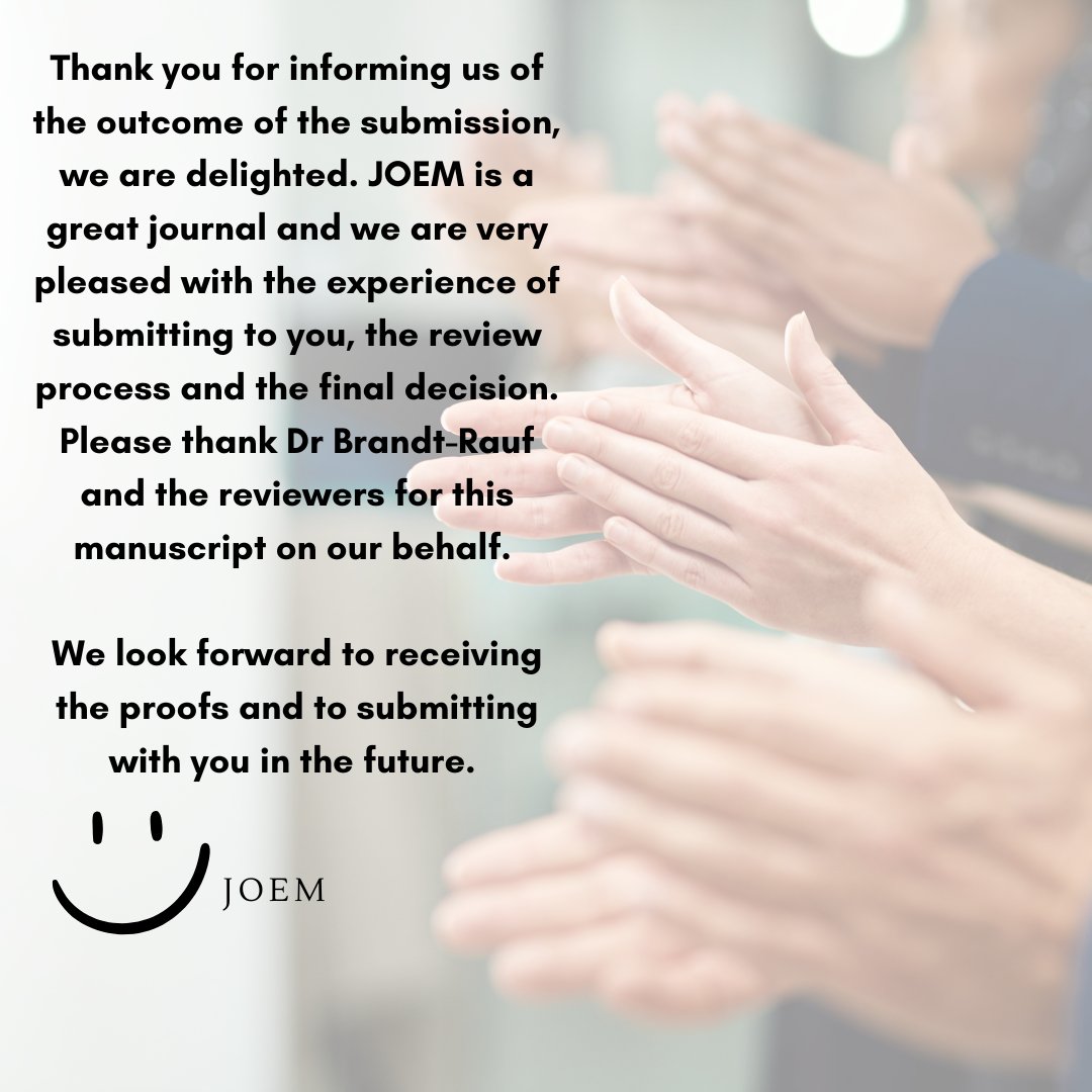 We're committed to making the peer review process as seamless as possible for our authors. Positive experiences not only enhance research quality but foster collaboration in our field. OccupationalHealth #EnvironmentalMedicine  #JOEM