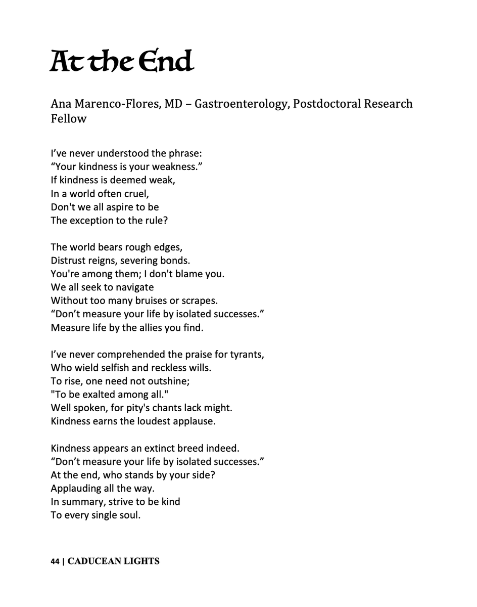 AnaMarencoMD's tweet photo. Honored to be featured in Caducean Lights! Thanks to @BIDMC_Medicine for creating a space where art and humanism enrich medicine. Poetry has been my companion, giving me words uniquely mine yet echoing countless stories I've encountered in and beyond medicine. https://t.co/Bk5GTkxeEg