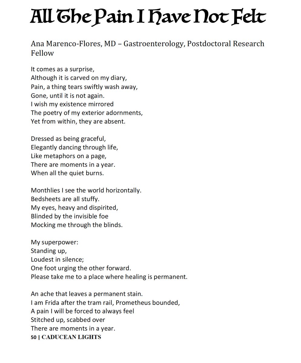 Ana Marenco Flores (@anamarencomd) on Twitter photo Honored to be featured in Caducean Lights! Thanks to <a href="/BIDMC_Medicine/">BIDMC Department of Medicine</a> for creating a space where art and humanism enrich medicine. Poetry has been my companion, giving me words uniquely mine yet echoing countless stories I've encountered in and beyond medicine. Honored to be featured in Caducean Lights! Thanks to <a href="/BIDMC_Medicine/">BIDMC Department of Medicine</a> for creating a space where art and humanism enrich medicine. Poetry has been my companion, giving me words uniquely mine yet echoing countless stories I've encountered in and beyond medicine.