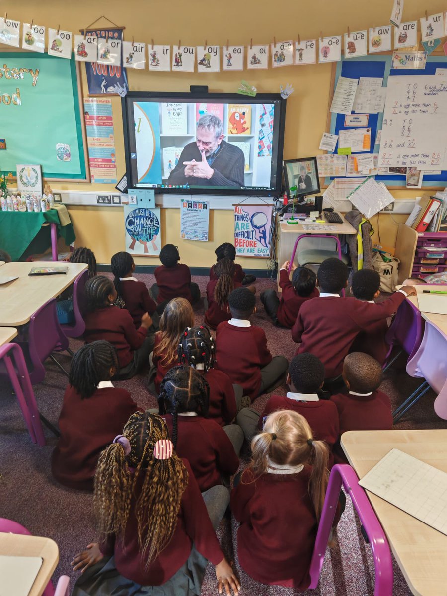 Here are Year 2 listening so attentively to the advice and top tips from <a href="/MichaelRosenYes/">Michael Rosen 💙💙🎓🎓 NICE 爷爷</a> to improve their creative writing. 
We can't wait for next year!
❤️🩷🧡 📚 ✏️🎭 💙💚🩵 #MichaelRosenDay <a href="/MrMCGrammar/">MC Grammar</a>