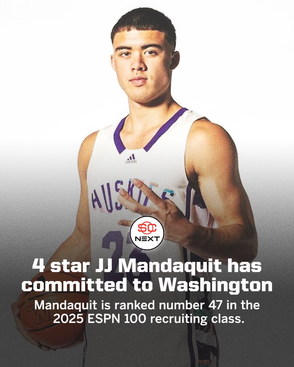 SportsCenter NEXT (@scnext) on Twitter photo 4⭐️ JJ Mandaquit (no. 47 ESPN 100) has committed to Washington 🟣⚪️ #GoHuskies
<a href="/jjmandaquit23/">JJ Mandaquit</a> | <a href="/UW_MBB/">Washington Men's Basketball</a> 4⭐️ JJ Mandaquit (no. 47 ESPN 100) has committed to Washington 🟣⚪️ #GoHuskies
<a href="/jjmandaquit23/">JJ Mandaquit</a> | <a href="/UW_MBB/">Washington Men's Basketball</a>