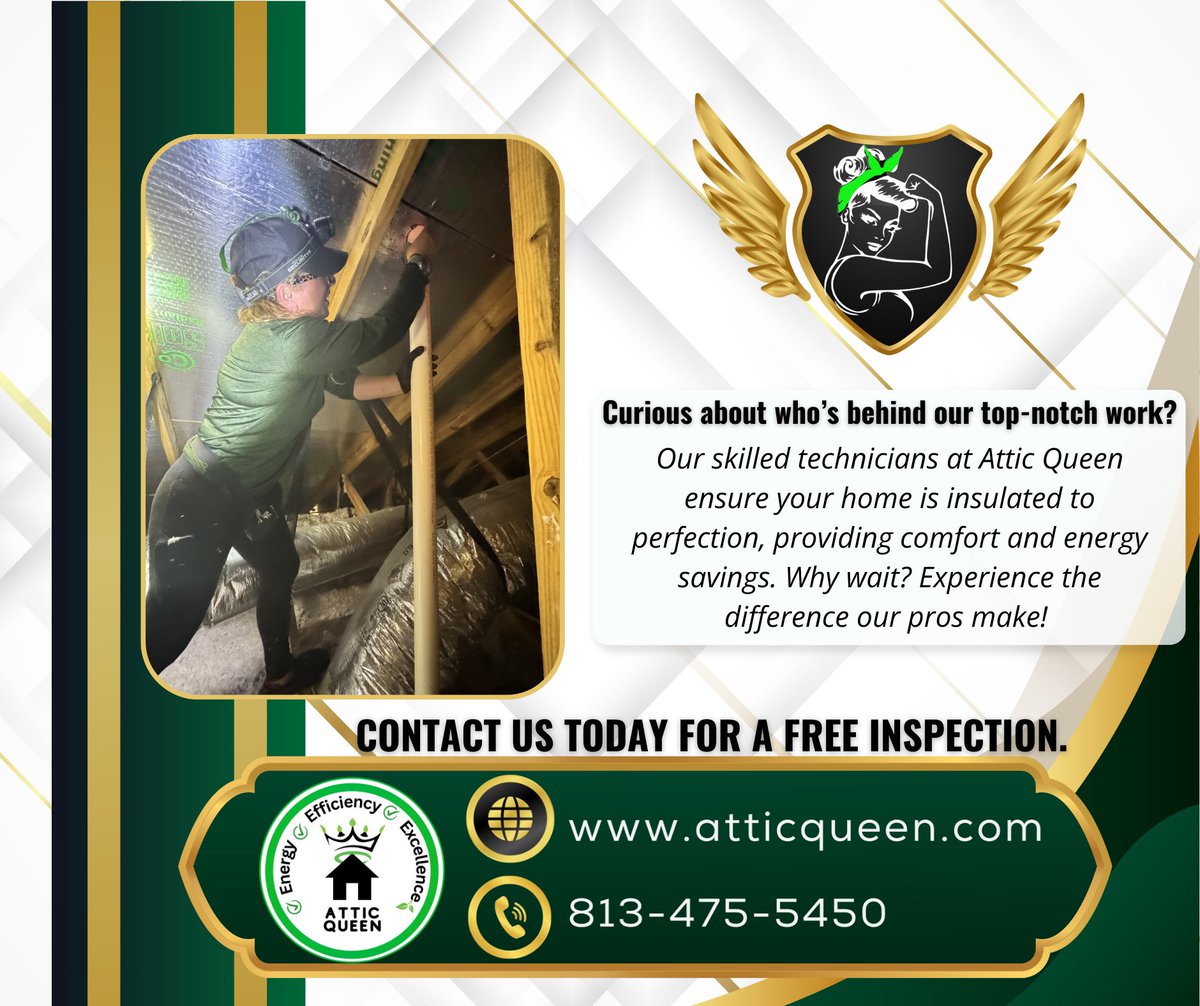 attic_queen's tweet photo. Ready to transform your home? 🏠 Our Attic Queen technicians bring precision and top-quality insulation for energy savings. Your comfort is our mission! Schedule a free inspection today! 🌟 https://t.co/wMbasoWOgL | 813-475-5450 #AtticQueen https://t.co/kqJqwIpH4Q