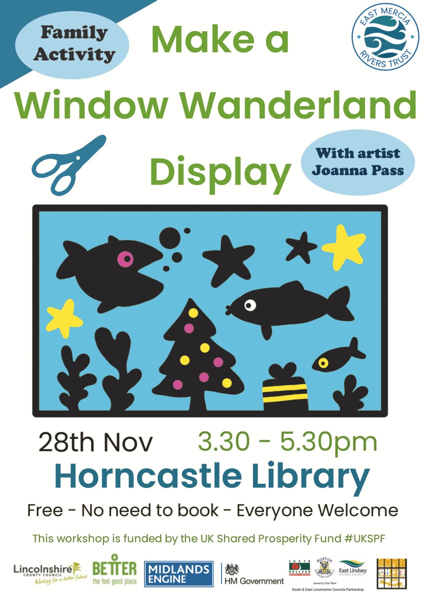 We’re excited to be holding a free workshop with local artist <a href="/JoannaPass/">Joanna Pass</a> at Horncastle Library! Come and help us make a community window after school on Thursday 28th November 3:30-5:30pm. Thanks to <a href="/EastMerciaRT/">East Mercia Rivers Trust</a> for supporting this event as part of their #UKSPF funded project