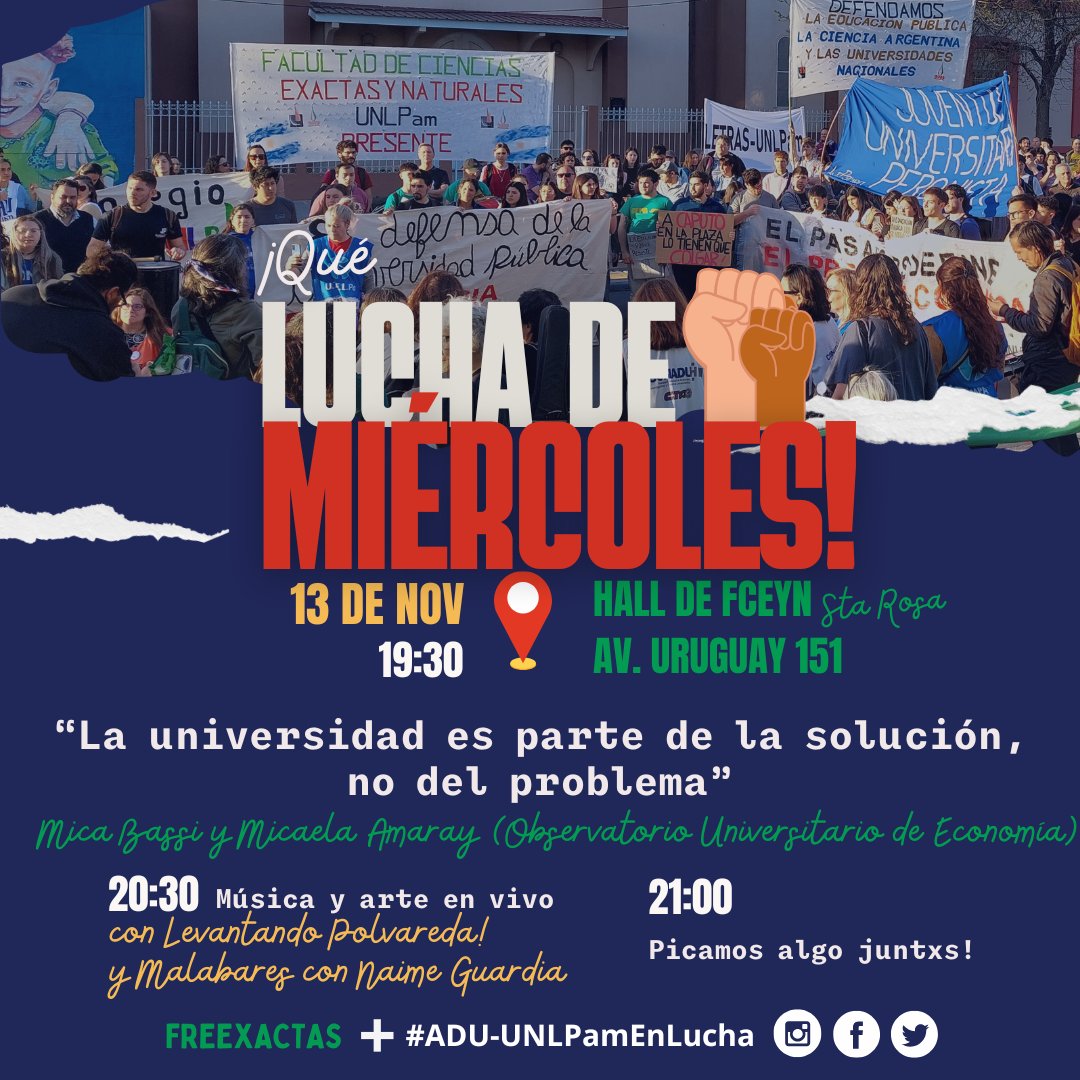 Otra semana de ¡(Qué) Lucha de Miércoles! ✊🏻 Esta vuelta compartimos el agite con @freexactas en la sede de la FCEyN.

💪🏻¡Nuestros derechos no se venden, se defienden! ¡Y es con vos!

#UniversidadPúblicaSiempre #LuchaDeMiércoles #ADU-UNLPamEnLucha