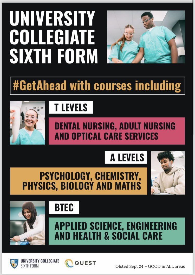 📣 OPEN EVENING this THURSDAY 14TH NOVEMBER at 4pm-7pm! 📣

Find out about our-
• EMPLOYER-LED Courses
• GUARANTEED Destinations
• INDUSTRY-STANDARD Equipment

A-levels, T-levels &amp; BTEC courses available.

@QUESTtrust <a href="/CEO__Quest/">Marc Doyle</a> @TheUCSchool <a href="/EssaAcademy/">NET Essa Academy</a> <a href="/official_BSCA/">Bolton St Catherine's Academy</a>

#UCS