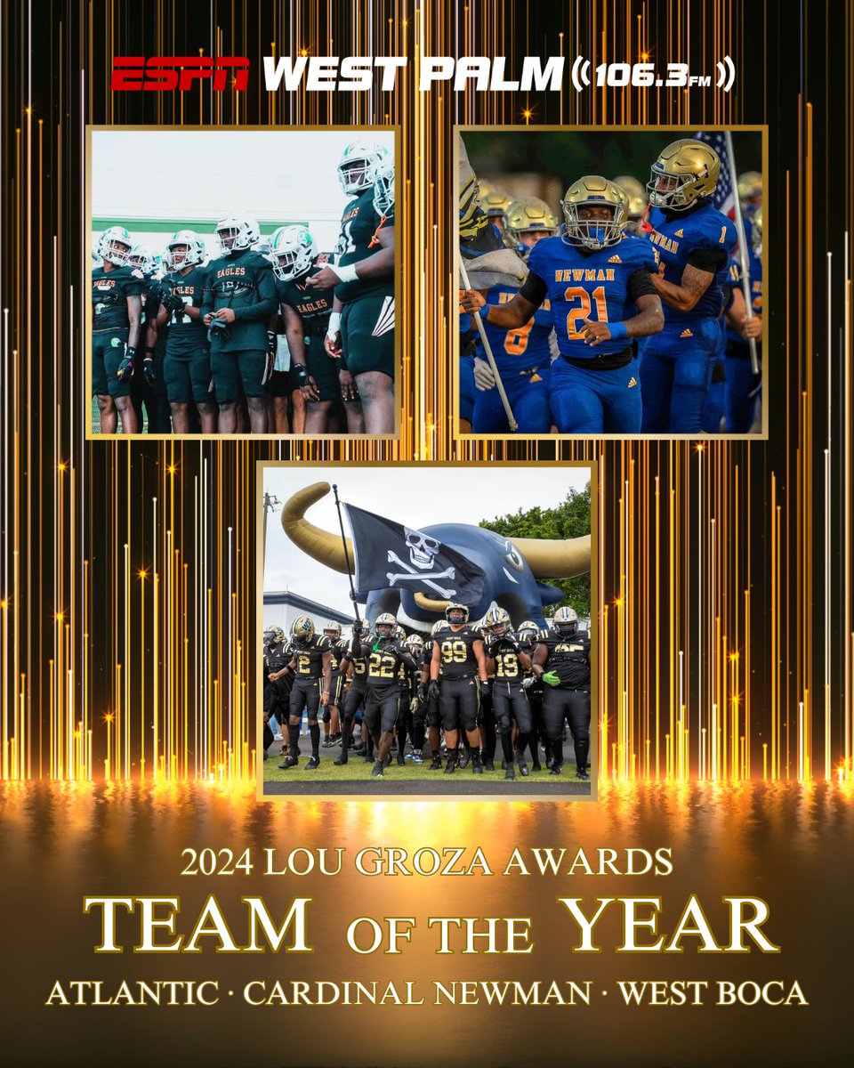 ESPN Top 63 (@espntop63) on Twitter photo They are currently gearing up for postseason runs.
Your finalists for <a href="/ESPNWestPalm/">ESPN WEST PALM (106.3 FM)</a> Team of the Year.
<a href="/AHS_BALL/">AtlanticFootball</a>
<a href="/CNHS_Athletics/">Cardinal Newman HS Athletics</a>
<a href="/WestBocaBullsFB/">West Boca Raton Football</a> They are currently gearing up for postseason runs.
Your finalists for <a href="/ESPNWestPalm/">ESPN WEST PALM (106.3 FM)</a> Team of the Year.
<a href="/AHS_BALL/">AtlanticFootball</a>
<a href="/CNHS_Athletics/">Cardinal Newman HS Athletics</a>
<a href="/WestBocaBullsFB/">West Boca Raton Football</a>