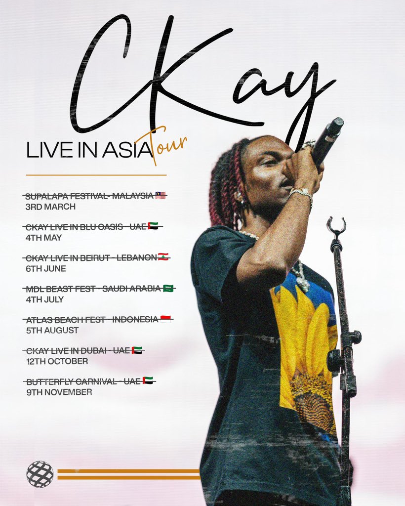 blaccmajek's tweet photo. 7 Cities, 7 Countries, all in Asia. Great turnouts, beautiful audience. Ckay has really built himself a fanbase in that part of the world. Love to see it ❤️ https://t.co/OsPqc7SrqA