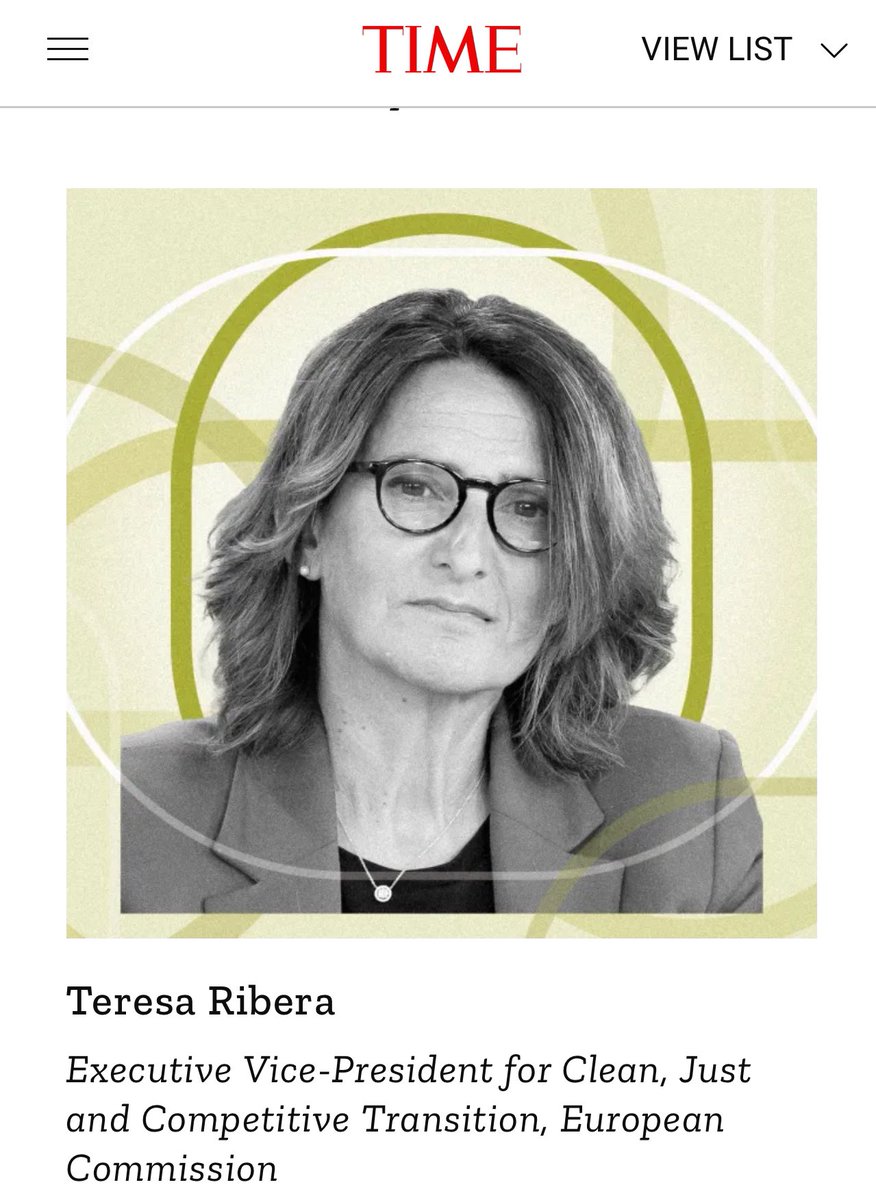 La revista <a href="/TIME/">TIME</a> reconoce a <a href="/Teresaribera/">Teresa Ribera</a> como una de los 100 líderes climáticos más influyentes.

A pesar del ruido de la derecha, es un orgullo para 🇪🇸. 

time.com/collection/tim…