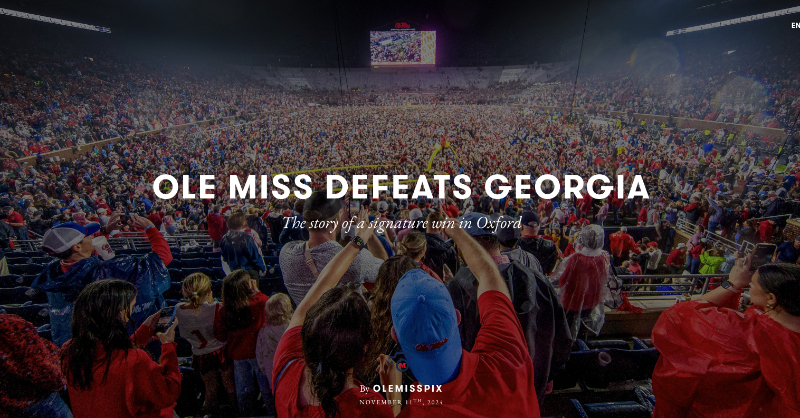 OleMissSports's tweet photo. From the Grove to the Courthouse, relive the @OleMissFB win over Georgia through the lenses of the @OleMissPix crew! 📸