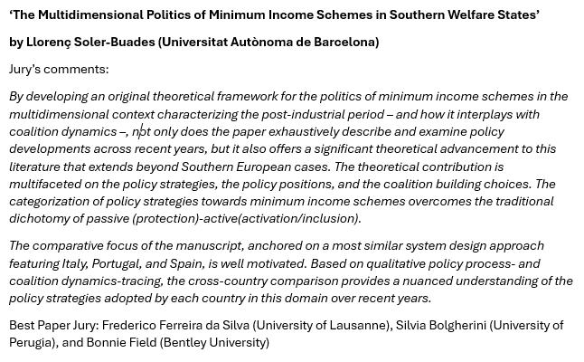 Please join us in congratulating Llorenç Soler-Buades (Universitat Autònoma de Barcelona) for winning the Best Paper Award in our endorsed section at the 2024 ECPR General Conference, Democracy and Democratic Governance in Southern Europe. Congratulations <a href="/llorenc_soler/">Llorenç Soler</a>! <a href="/ECPR/">European Consortium for Political Research</a>