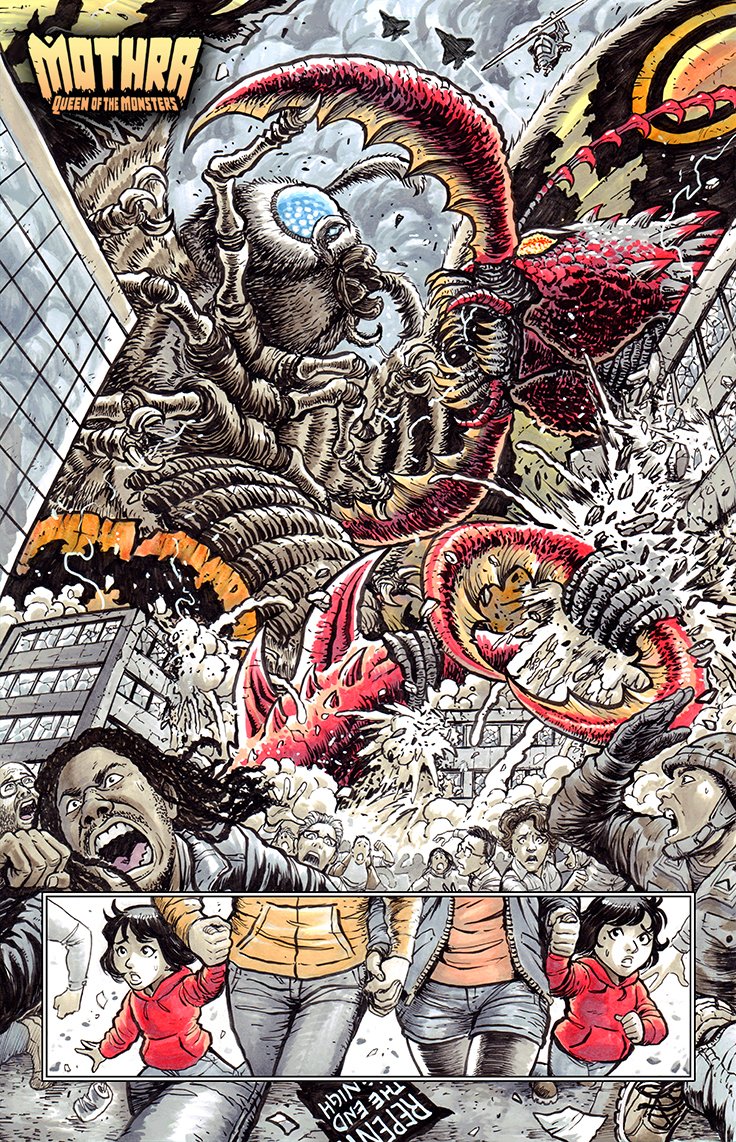 Matt Frank is working on MOTHRA for IDW!!! (@spankzilla85) on Twitter photo A few weeks ago, during NYCC, we showed off the first page of #MOTHRA QUEEN OF THE MONSTERS (coming March from <a href="/IDWPublishing/">IDW Publishing</a>), and here's a better look at it! Gives you an idea for the techniques I'll be using for the comic! A few weeks ago, during NYCC, we showed off the first page of #MOTHRA QUEEN OF THE MONSTERS (coming March from <a href="/IDWPublishing/">IDW Publishing</a>), and here's a better look at it! Gives you an idea for the techniques I'll be using for the comic!
