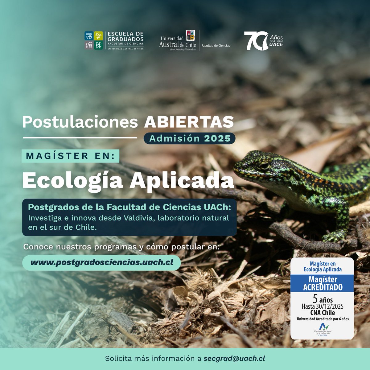 Están aún abiertas las postulaciones al magister en ecología aplicada de la UACh en Valdivia.