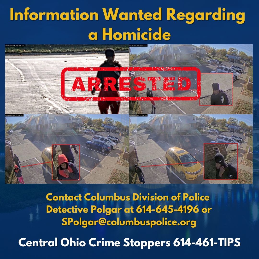 On 11/9/24 17-year-old Markel Dickerson-Turner, was arrested and charged with Murder for causing the death of 19-year-old Gene Sutton on 11/3/24 in the 1400 block of Demorest Rd. Detectives still need your help identifying and locating the remaining two suspects.