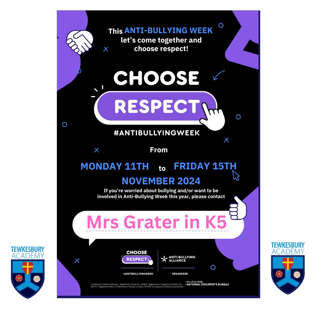 Tewkesbury Academy (@tewkschool) on Twitter photo It’s Anti-Bullying Week 2024💜& today our staff have joined in with #OddSocksDay. This year’s theme #ChooseRespect empowers us to create a kinder world for our young adults. Here is a helpful guide👉 bit.ly/3AC8f0v
#AntiBullyingWeek
<a href="/Cabotfederation/">Cabot Federation</a>
<a href="/ABAonline/">Anti-Bullying Alliance #AntiBullyingWeek</a> It’s Anti-Bullying Week 2024💜& today our staff have joined in with #OddSocksDay. This year’s theme #ChooseRespect empowers us to create a kinder world for our young adults. Here is a helpful guide👉 bit.ly/3AC8f0v
#AntiBullyingWeek
<a href="/Cabotfederation/">Cabot Federation</a>
<a href="/ABAonline/">Anti-Bullying Alliance #AntiBullyingWeek</a>