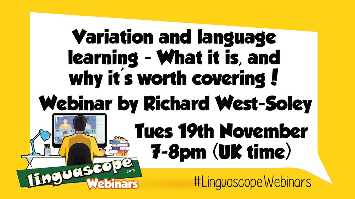 Crista (@cristahazell) on Twitter photo Tuesday 7pm=<a href="/linguascope/">Linguascope</a> webinar time with <a href="/richwestsoley/">Rich West-Soley</a> discussing Variation and language learning.
#mfltwitterati #mflchat #langchat #edutwitter You can register for this free <a href="/linguascope/">Linguascope</a> webinar us02web.zoom.us/webinar/regist… Please do share with colleagues & friends Tuesday 7pm=<a href="/linguascope/">Linguascope</a> webinar time with <a href="/richwestsoley/">Rich West-Soley</a> discussing Variation and language learning.
#mfltwitterati #mflchat #langchat #edutwitter You can register for this free <a href="/linguascope/">Linguascope</a> webinar us02web.zoom.us/webinar/regist… Please do share with colleagues & friends