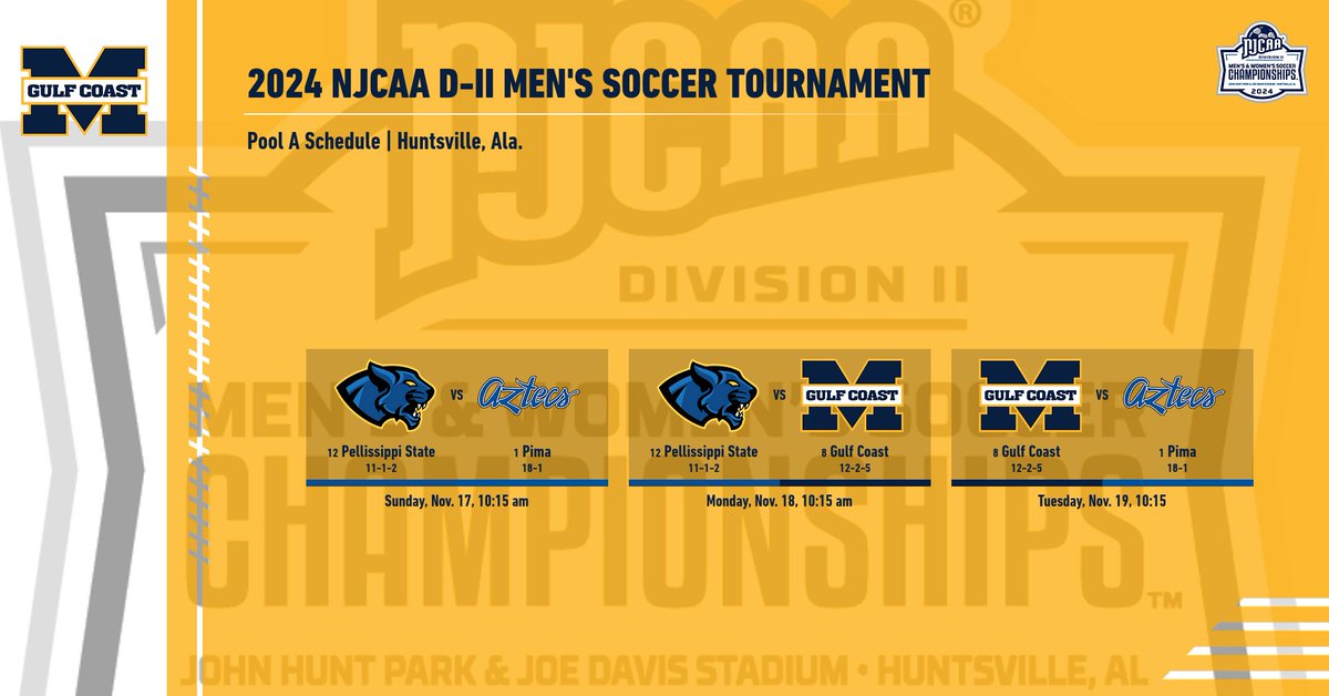 <a href="/MGCCCSoccer/">MGCCC Soccer</a> SOCCER | <a href="/MGCCCSoccer/">MGCCC Soccer</a> will play in Pool A at the <a href="/NJCAA_Soccer/">NJCAA Soccer</a> Tournament. Here's the pool schedule. Bulldogs get to watch the first day, then play back-to-back: