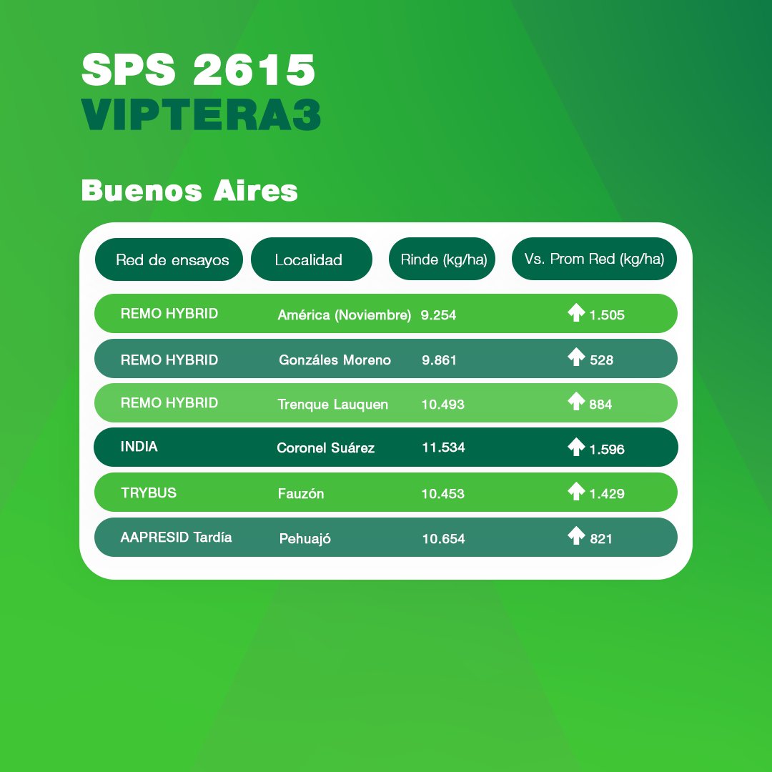 SPSsemillas's tweet photo. Con buenos rendimientos en siembras tardías, nuestro híbrido SPS 2615 VIPTERA3 obtuvo el 2º puesto en la red de ensayos de @INTAMsJuarez y el 3º puesto en @CreaSurSantaFe.

¡Entrá a nuestra web para descargar la ficha técnica de nuestros híbridos! 
#SPS #ensayos https://t.co/giOQQOjumj