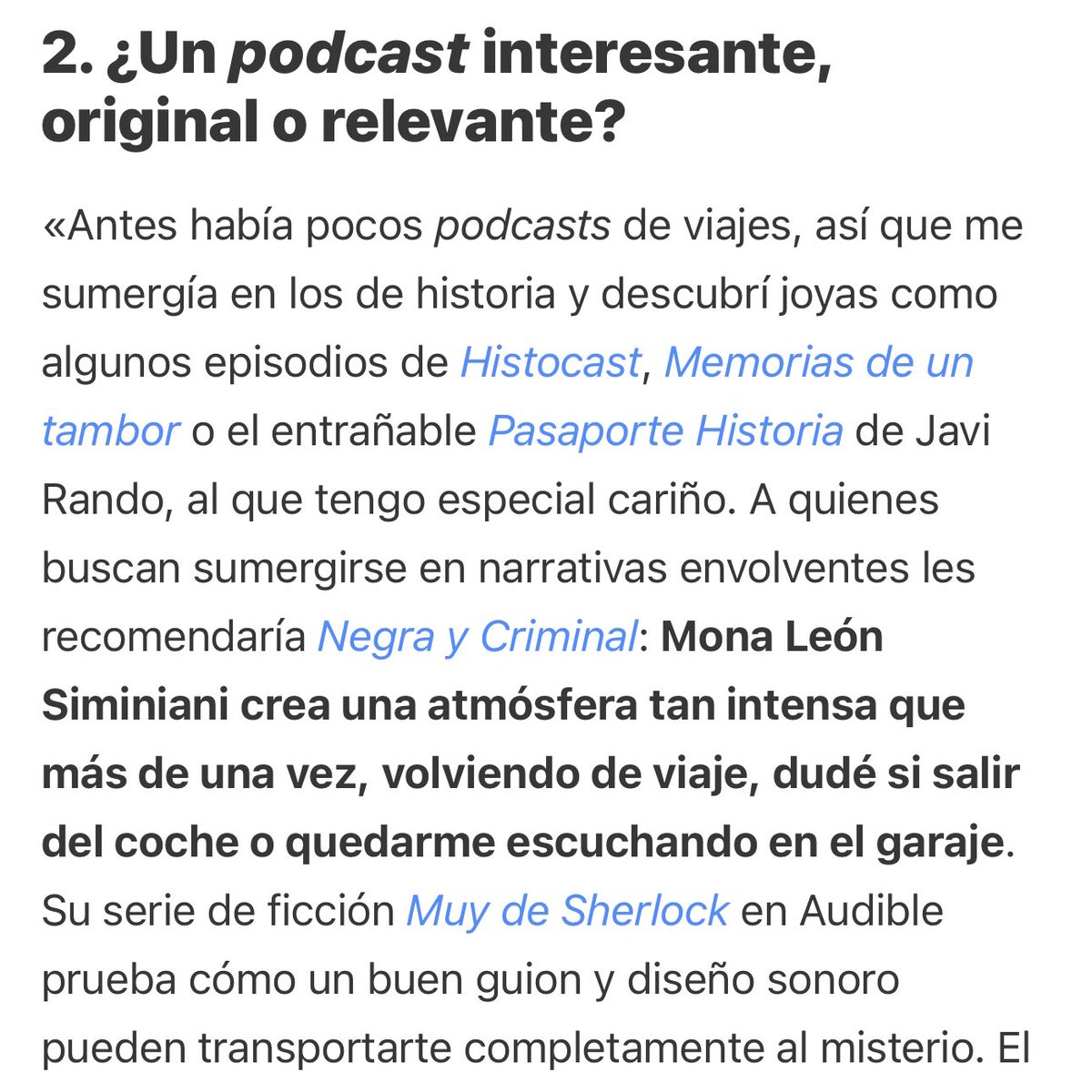 Qué sorpresa abrir la Newsletter de AudioGen y leer a <a href="/RicardoDomine/">Ricardo Dómine</a> recomendando Pasaporte Historia entre sus podcast favoritos 😄