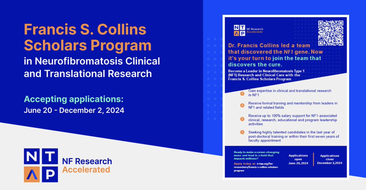 Calling early-stage clinician scientists!  Be part of the cure for #Neurofibromatosis. Join the leaders shaping #NF1 research &amp; care. Deadline: 19 days away! Apply now: Francis S. Collins Scholars Program | Neurofibromatosis Research | NTAP (n-tap.org)
#NF1Therapies