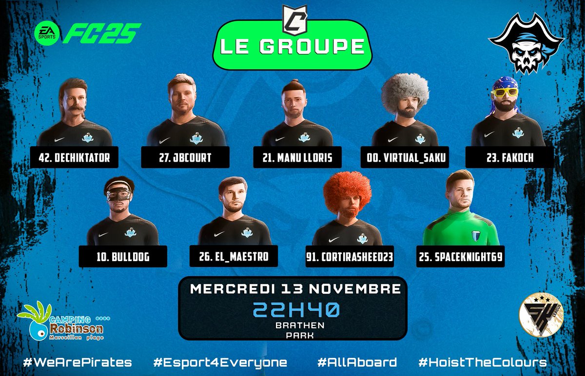 Ce mercredi, notre équipe participera au quart de finale de la SK Cup contre UTK Aguias ⚽️

Nos pirates poursuivront-ils leur magnifique parcours ? 🏴‍☠️
 
#WeArePirates #AllAboard #eSport4Everyone