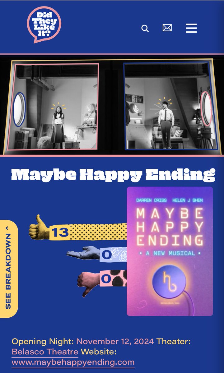 GenWithAHardG's tweet photo. 13-0-0 so far. When’s the last time that happened to an original musical?? I don’t listen to critics much but this time I agree. If you do listen to them, take this as your cue to GO SEE IT https://t.co/e6lQn8SQNw