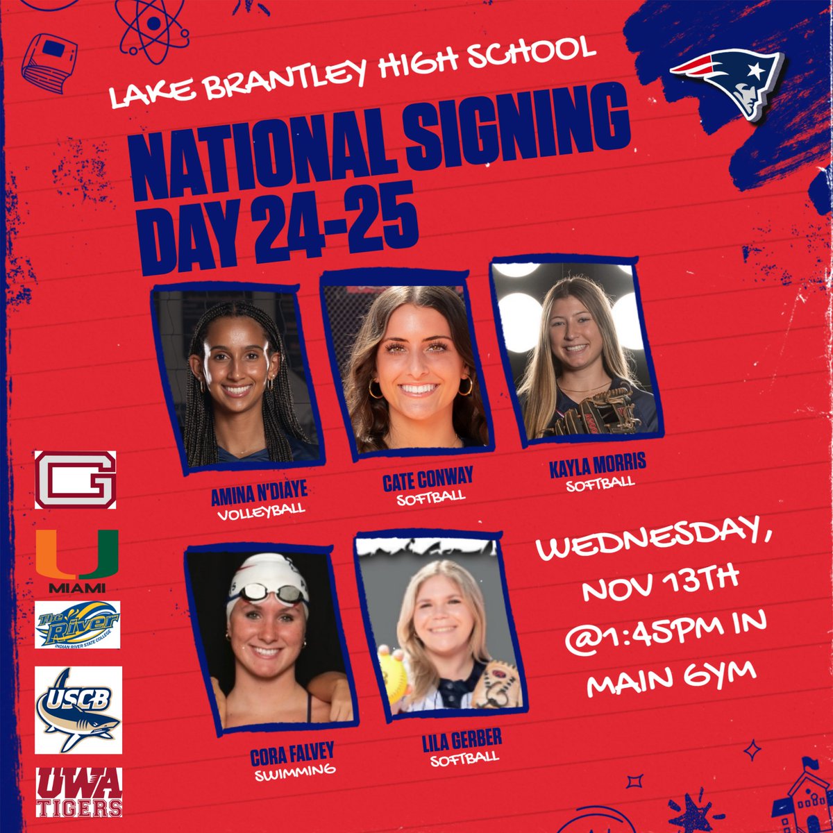 brantleyvolley's tweet photo. Join us Tomorrow, Wednesday Nov 13th, 1:45pm in the main gym for National Signing Day! https://t.co/HmZXC1gHOo