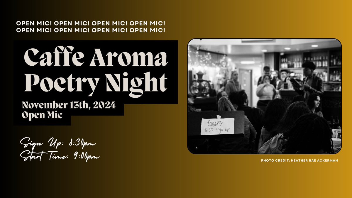 justin_karcher's tweet photo. Tomorrow night is our first poetry open mic since the election. 9 pm at Caffe Aroma. Let’s gather together and get our voices out there https://t.co/nvtBgwLs3Z