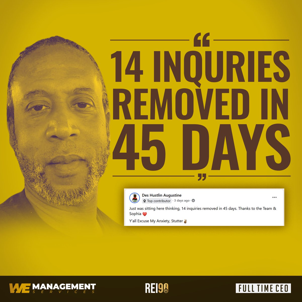 MrWillRoundtree's tweet photo. Another REI90 student removed 14 inquiries in just 45 days, strengthening their credit and moving closer to real estate investment goals. Achievements like these show the impact of taking intentional steps toward financial freedom! #CreditRepair #REI90Success #FinancialFreedom #R https://t.co/RhyLDHCIQb