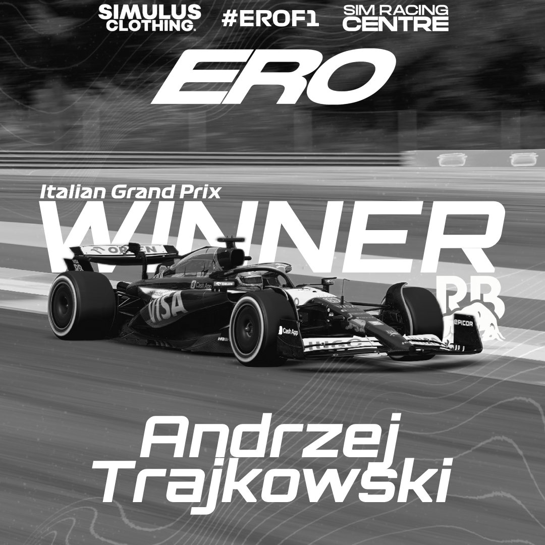 erof1league's tweet photo. TRAJKOWSKI WINS ROUND 2 AS A RESERVE!!!
He brings home the #EROF1 victory at Monza by just 0.007s ahead of P2🤯
@EASPORTSF1
#f1 #f124 #simracing #ero https://t.co/g8YbbMrO2q