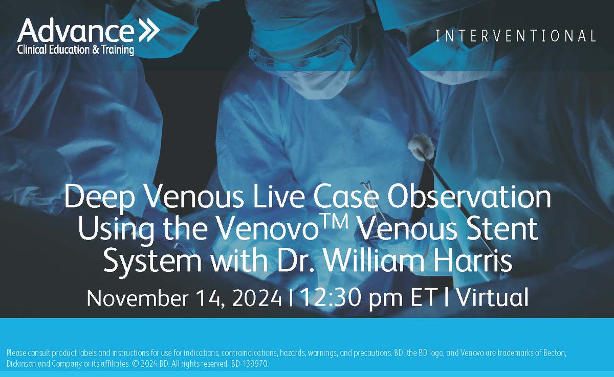 Join Dr. William Harris on Nov. 14 at 12:30 pm ET for a live case using the Venovo™ Venous Stent System. Register here: bit.ly/3O4T56Y