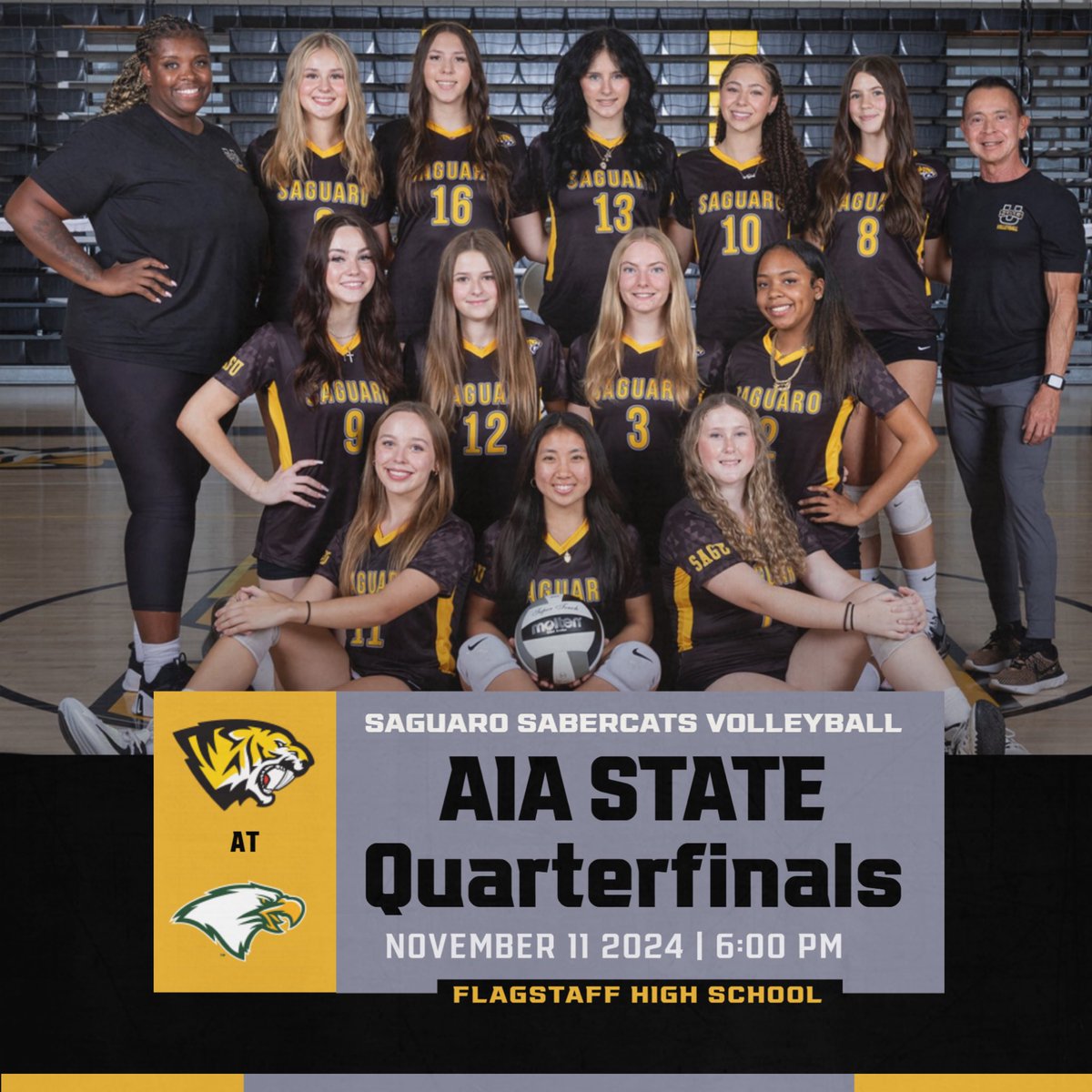 Sabercat Nation (@saguaro_hs) on Twitter photo Good luck to our <a href="/SaguaroSUSD/">Saguaro High School</a> #Sabercats Girls Volleyball Team competing in the AIA 4A State Quarterfinals at Flagstaff at 6pm tonight.
Brackets: azpreps365.com/brackets/volle…
🎟️: gofan.co/event/1981804
💻: nfhsnetwork.com/events/kaff-sp…
#SagU #Family Good luck to our <a href="/SaguaroSUSD/">Saguaro High School</a> #Sabercats Girls Volleyball Team competing in the AIA 4A State Quarterfinals at Flagstaff at 6pm tonight.
Brackets: azpreps365.com/brackets/volle…
🎟️: gofan.co/event/1981804
💻: nfhsnetwork.com/events/kaff-sp…
#SagU #Family