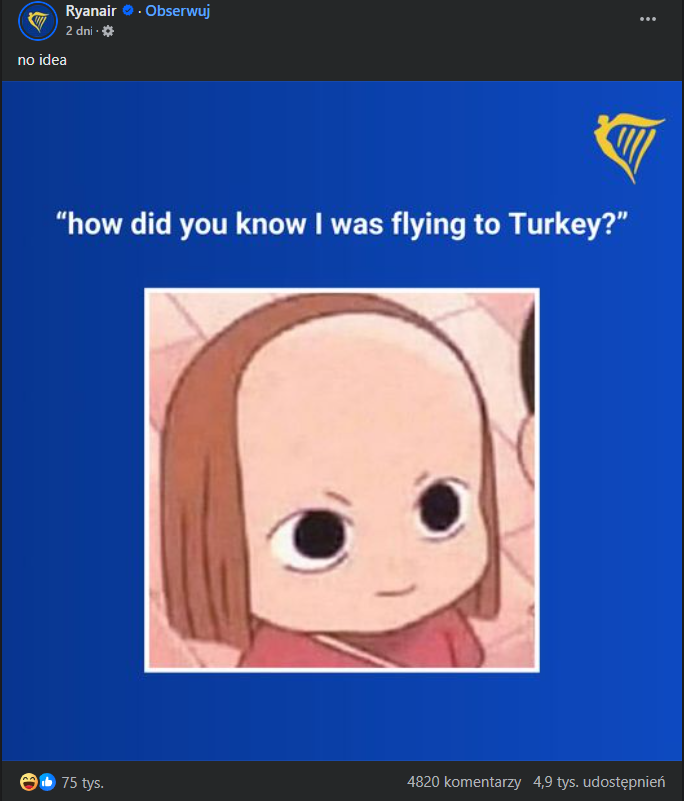 Ryanair promuje loty do Turcji zakolami XD