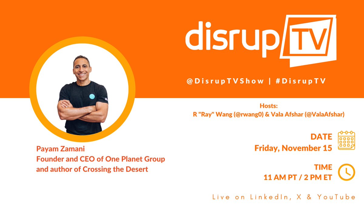 Constellation Research (@constellationr) on Twitter photo On Friday <a href="/DisrupTVShow/">DisrupTV</a> interviews <a href="/PayamZamani/">payam zamani</a>, Founder and CEO of <a href="/OnePlanetOps/">One Planet Group</a> and author of Crossing the Desert for a discussion on his new book! Tune in at 11 AM PT/2 PM ET! zurl.co/W4fZ <a href="/ValaAfshar/">Vala Afshar</a> <a href="/rwang0/">R “Ray” Wang 王瑞光 #Cupertino #AI #Energy R.NFT</a> #DisrupTV On Friday <a href="/DisrupTVShow/">DisrupTV</a> interviews <a href="/PayamZamani/">payam zamani</a>, Founder and CEO of <a href="/OnePlanetOps/">One Planet Group</a> and author of Crossing the Desert for a discussion on his new book! Tune in at 11 AM PT/2 PM ET! zurl.co/W4fZ <a href="/ValaAfshar/">Vala Afshar</a> <a href="/rwang0/">R “Ray” Wang 王瑞光 #Cupertino #AI #Energy R.NFT</a> #DisrupTV