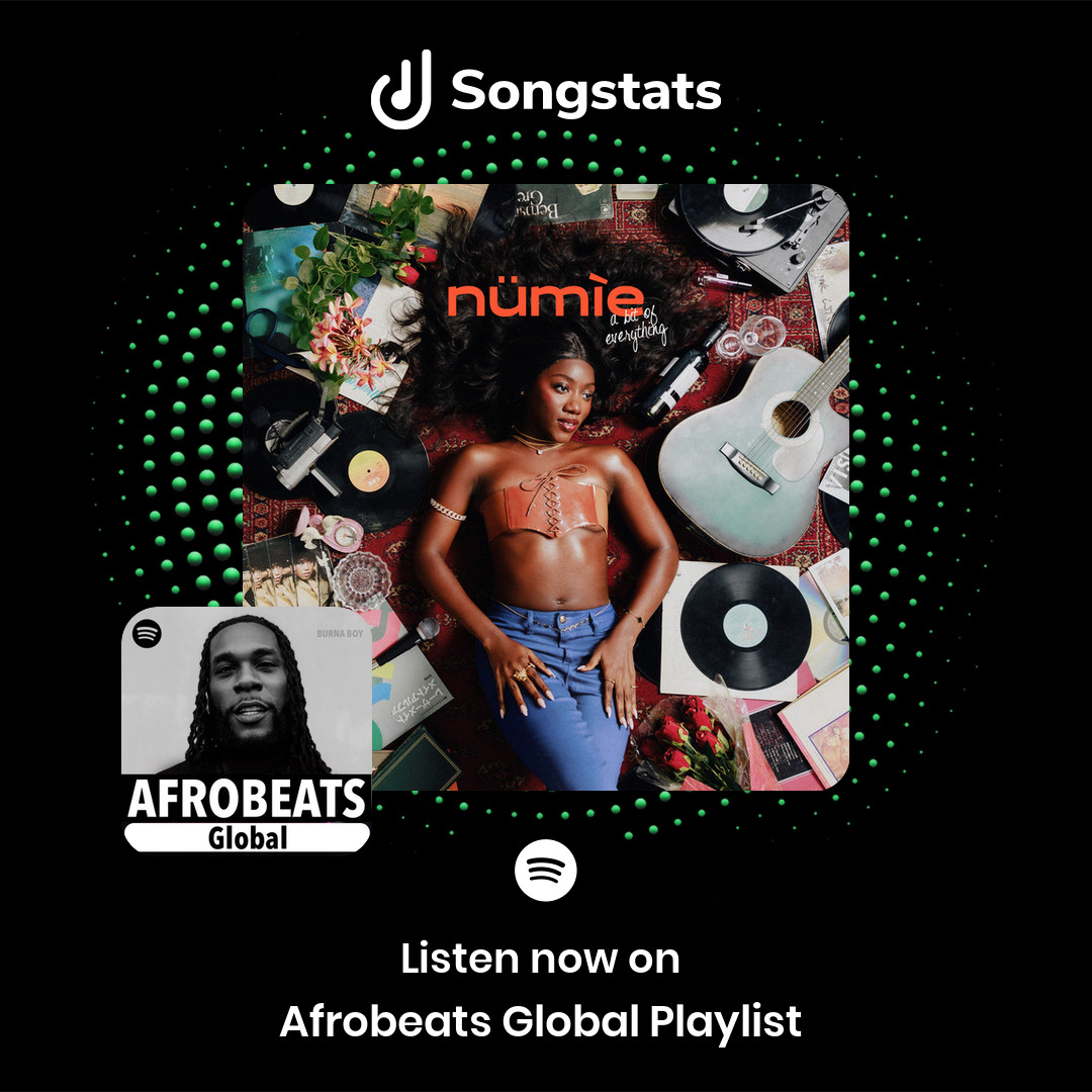 SongstatsApp's tweet photo. @sheisnumie Heck yeah! Your track "your love" was added to 'Afrobeats Global Playlist 🔥' with over 80.5K Followers on Spotify! https://t.co/8e4HFVLdhz